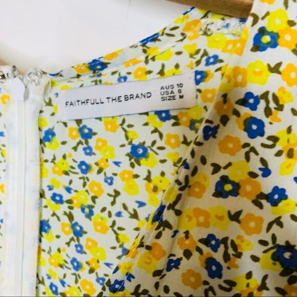 Faithfull The Brand Yellow Floral Mini Dress Medium - Picture 9 of 10